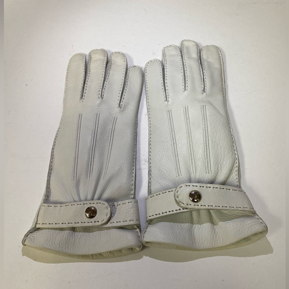 LambertsonTruex Elegant White Leather Gloves Cashmere lining 7 1/2